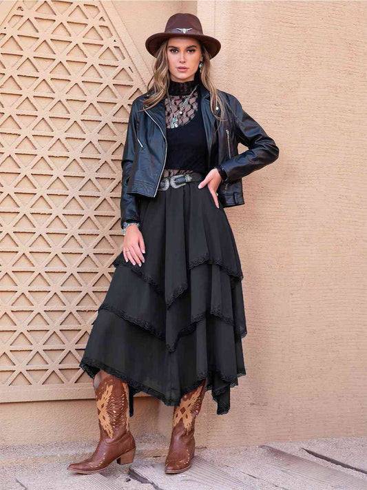 Tiered Lace Detail Midi Skirt - AllIn Computer