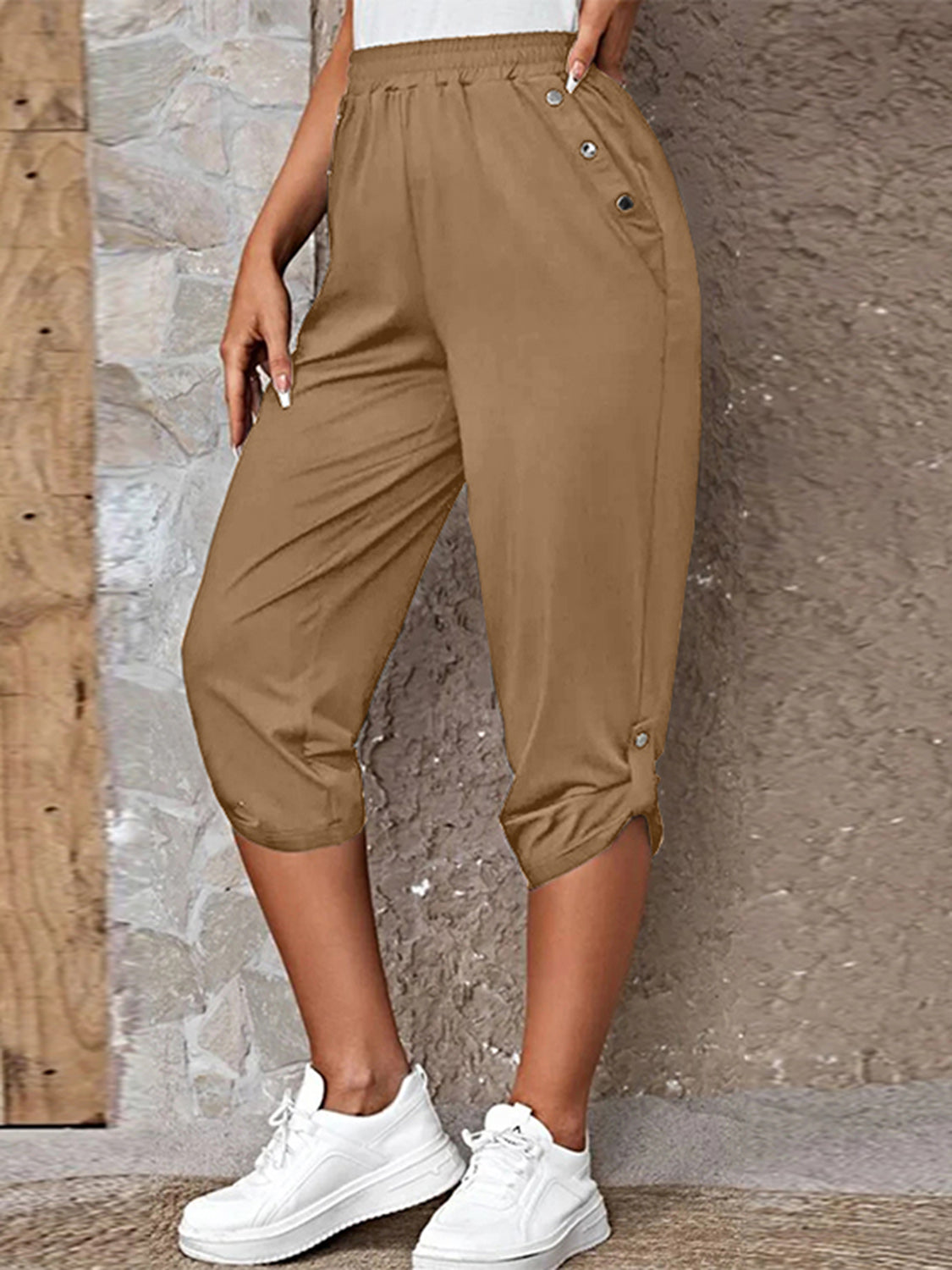 Full Size Roll-Tab Capris Pants - AllIn Computer