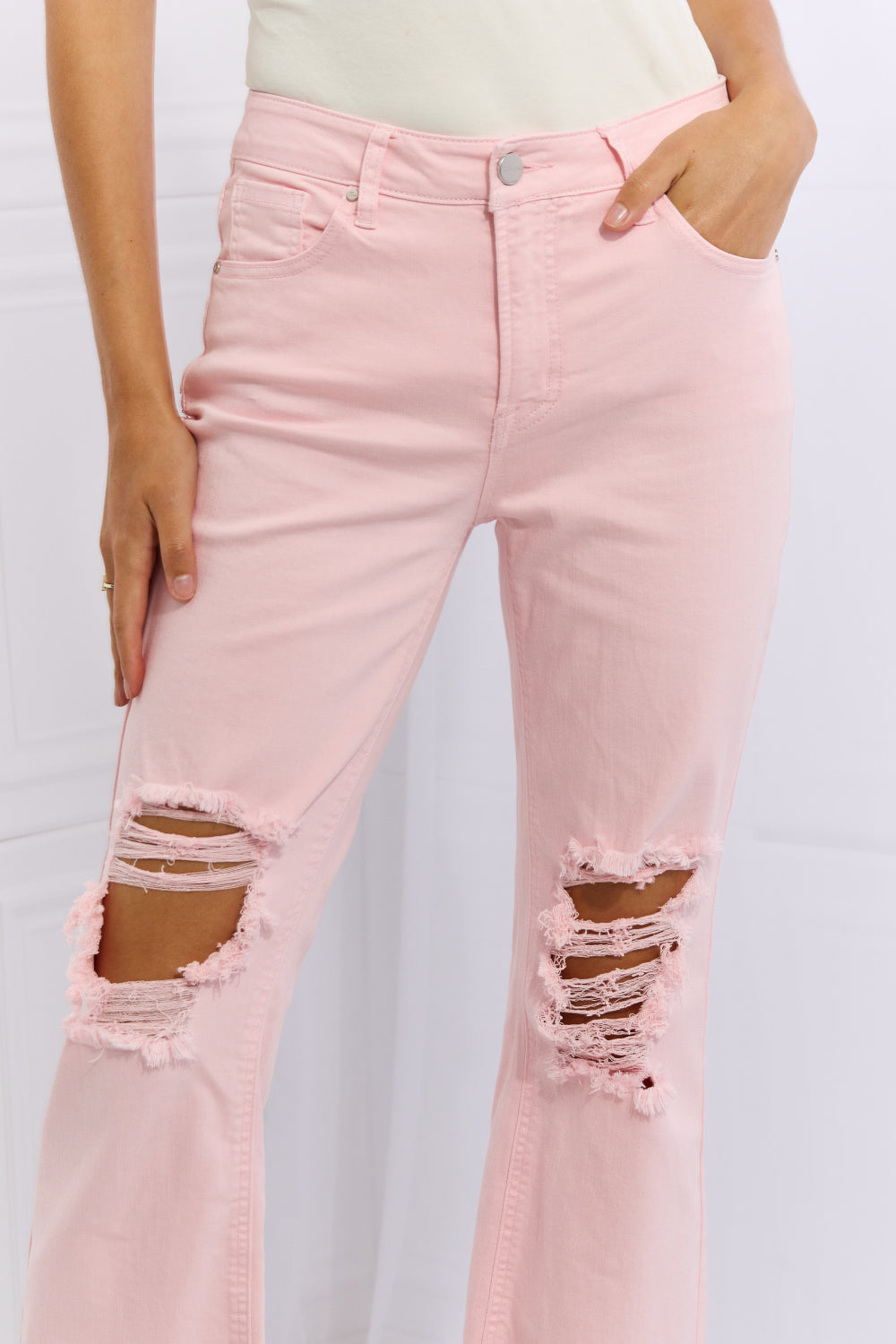 RISEN Miley Full Size Distressed Ankle Flare Jeans | CLOTHING,SHOES & ACCESSORIES | pants, RISEN, Ship from USA, Women's Apparel, women's clothing, women's fashion | Trendsi