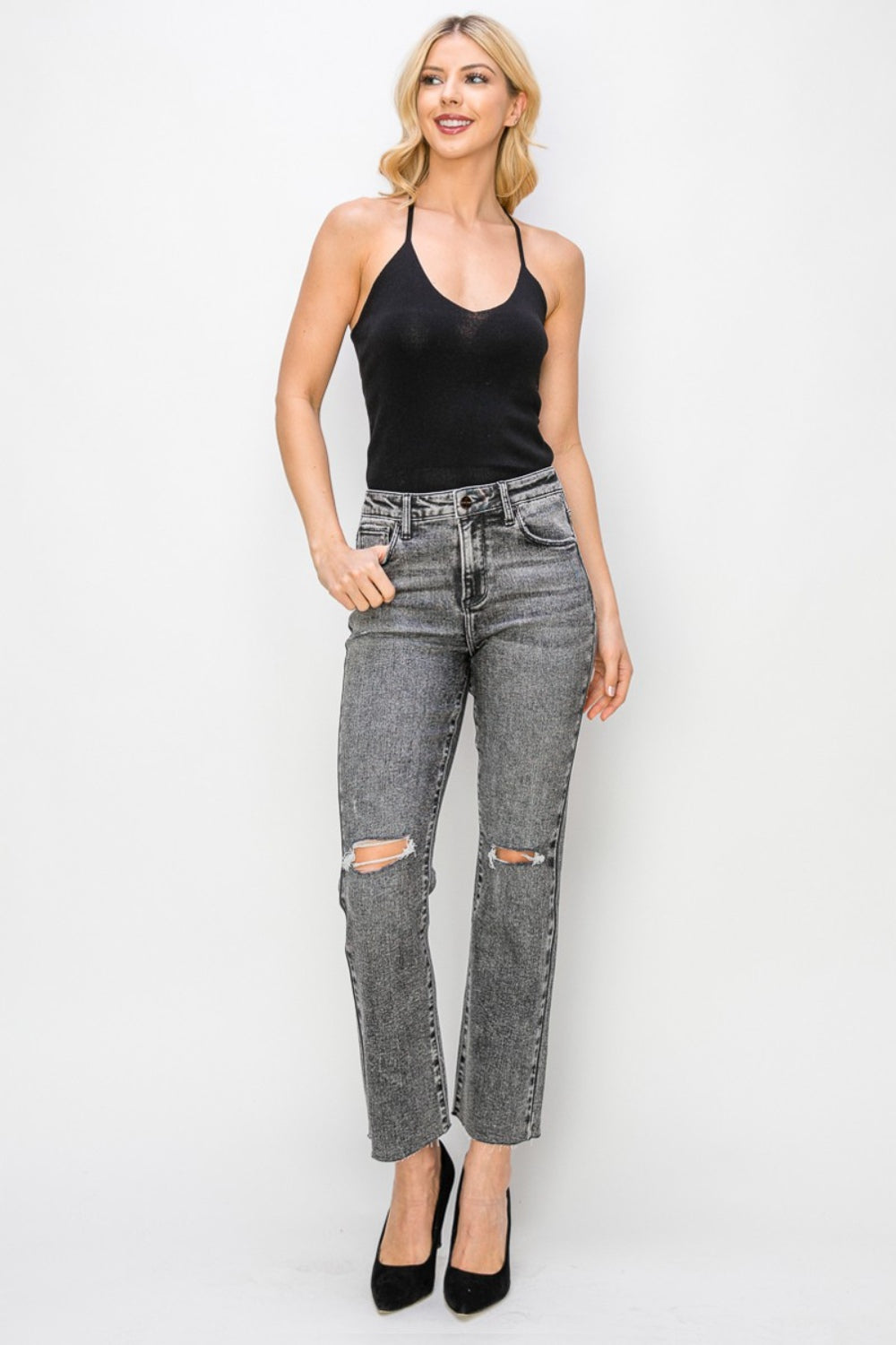 RISEN High Waist Distressed Straight Jeans - AllIn Computer