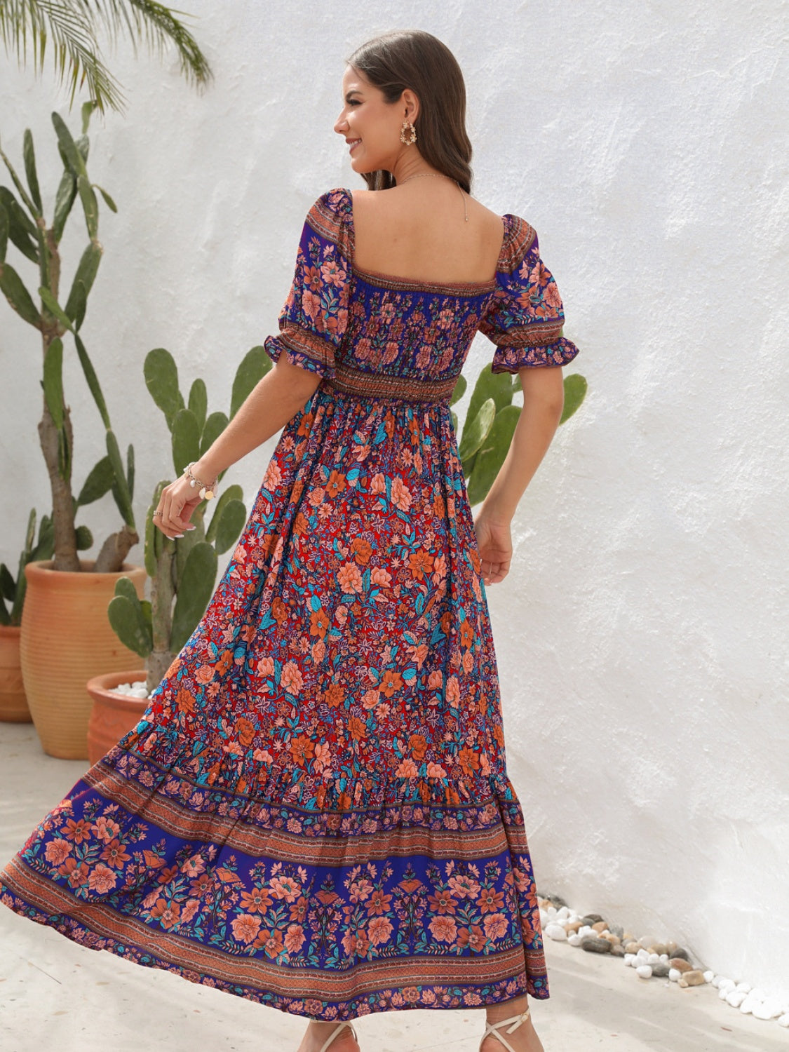 Floral Flounce Sleeve Midi Dress - AllIn Computer
