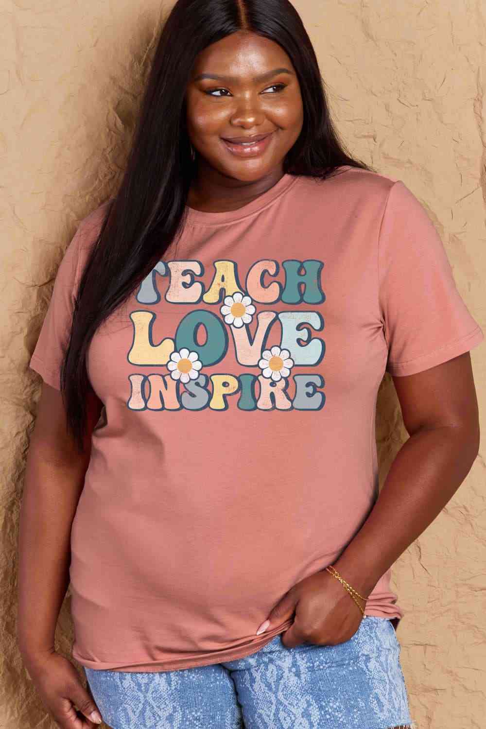Simply Love Full Size TEACH LOVE INSPIRE Graphic Cotton T-Shirt - AllIn Computer