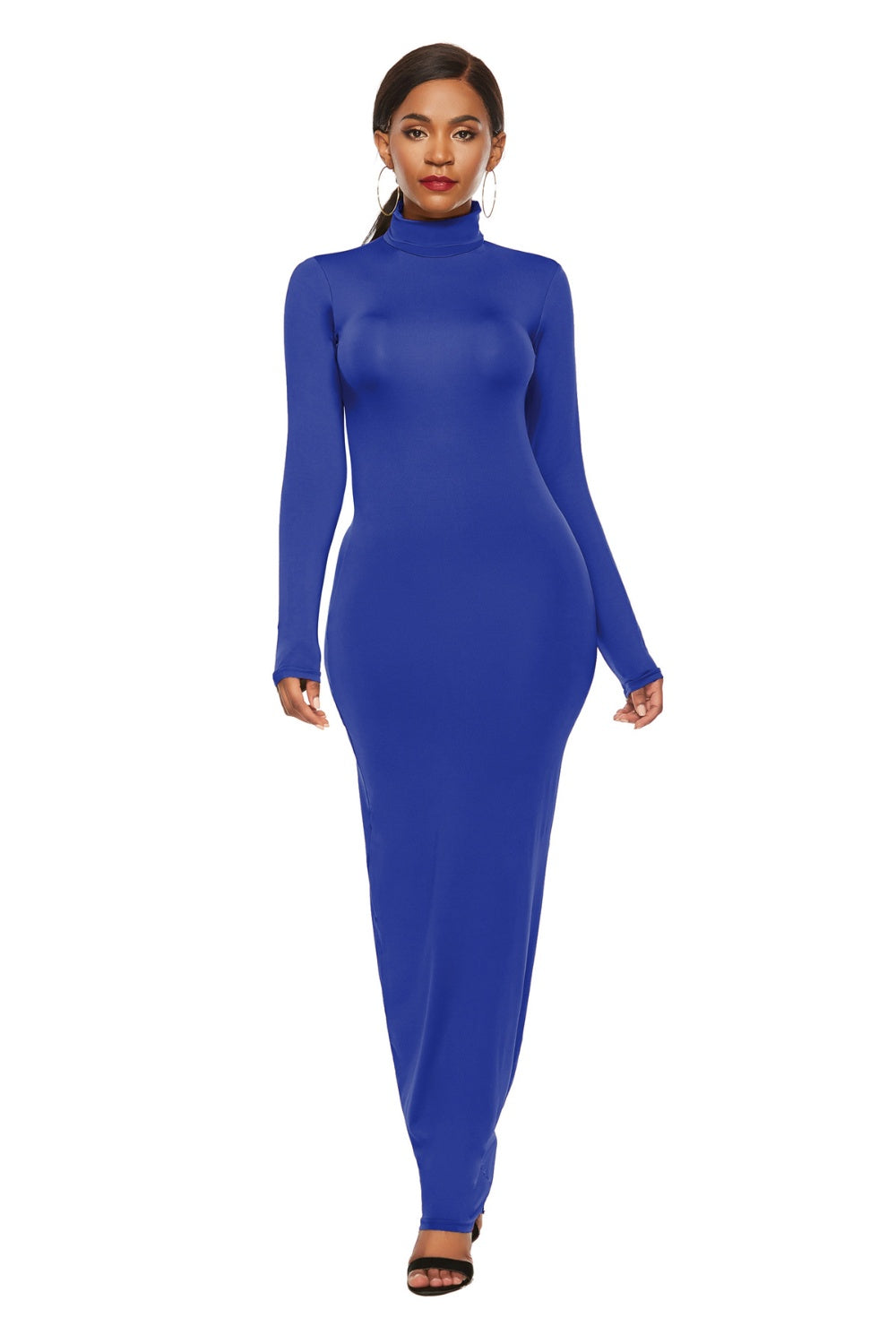 Mock Neck Long Sleeve Maxi Slim Dress - AllIn Computer