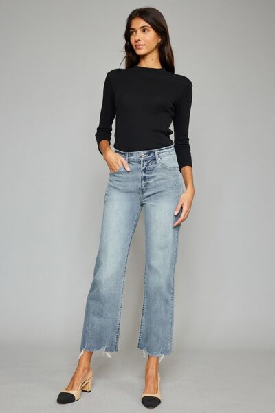 Kancan High Waist Raw Hem Cropped Wide Leg Jeans - AllIn Computer