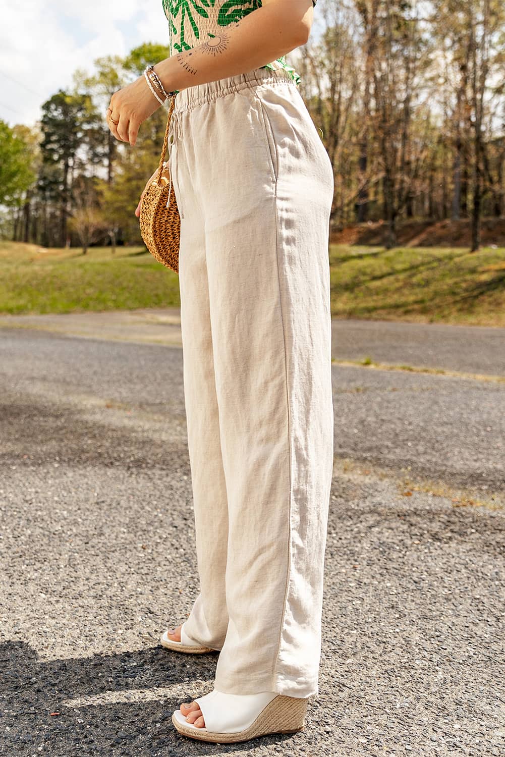 Drawstring Waist Straight Leg Pants - AllIn Computer