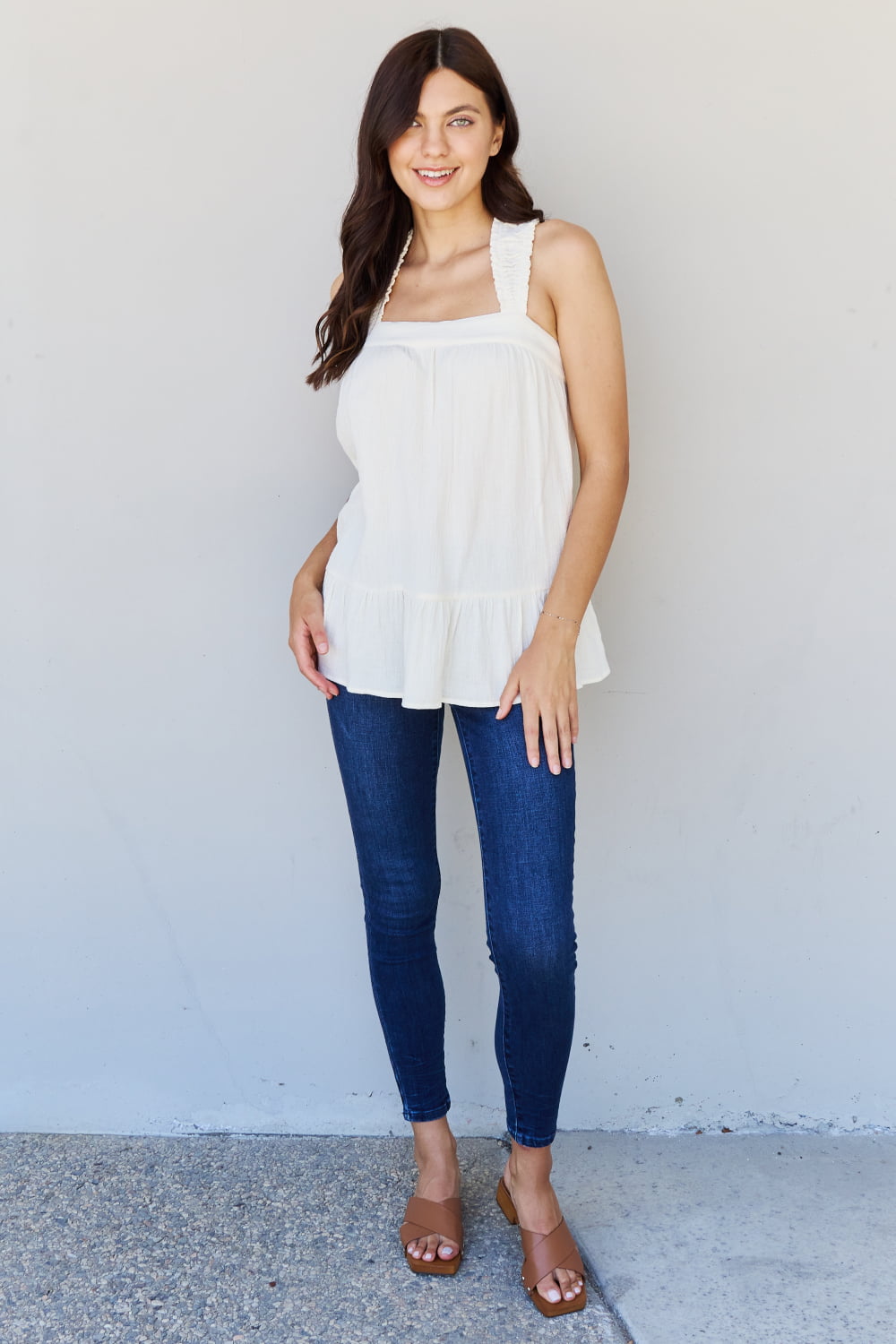 HEYSON Good Attitude Full Size Back Tie Detail Ruffle Tunic Top - AllIn Computer