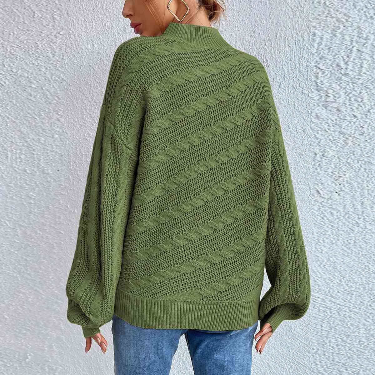 Cable-Knit Mock Neck  Long Sleeve Sweater - AllIn Computer