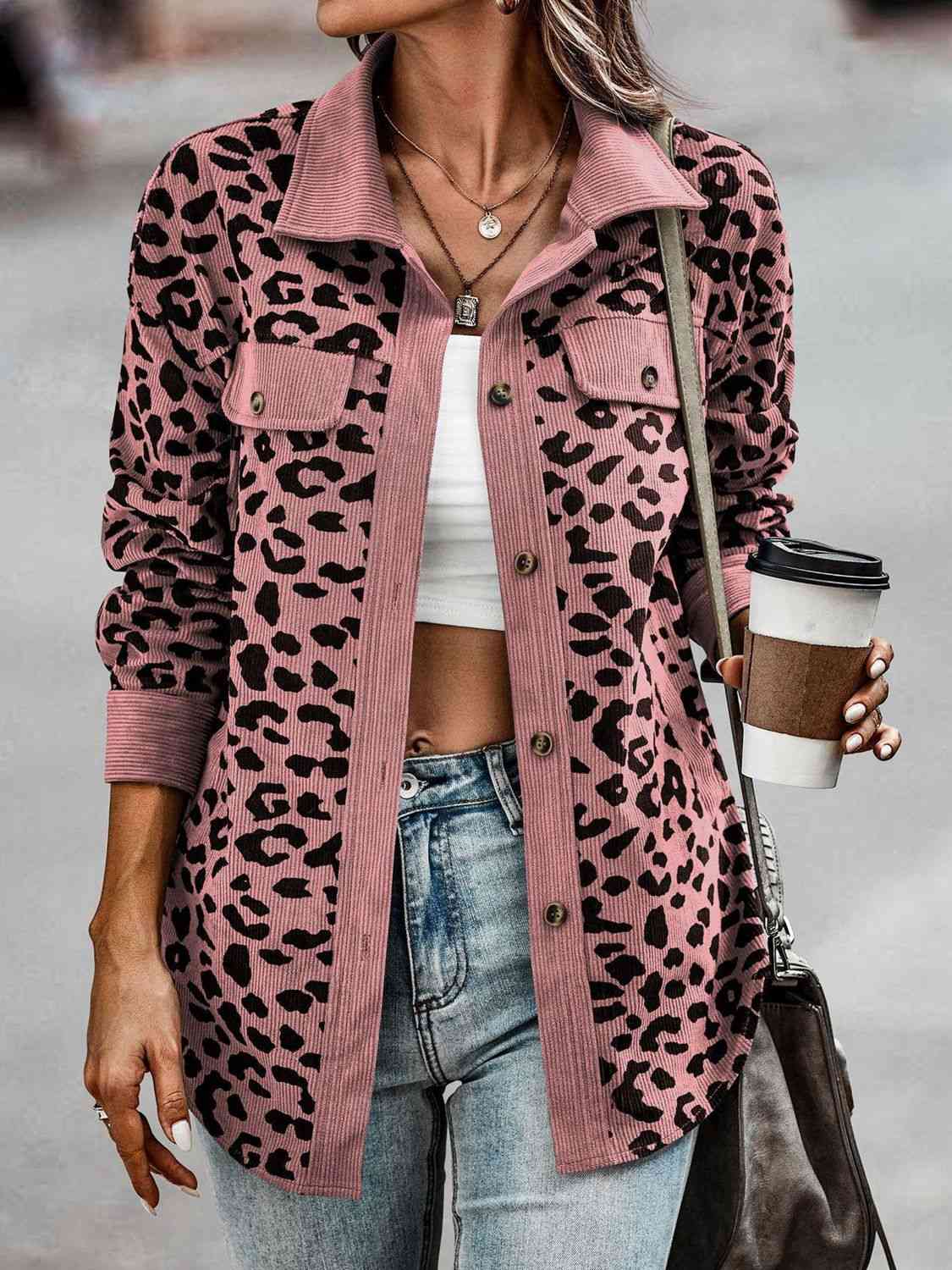 Full Size Leopard Buttoned Jacket - AllIn Computer