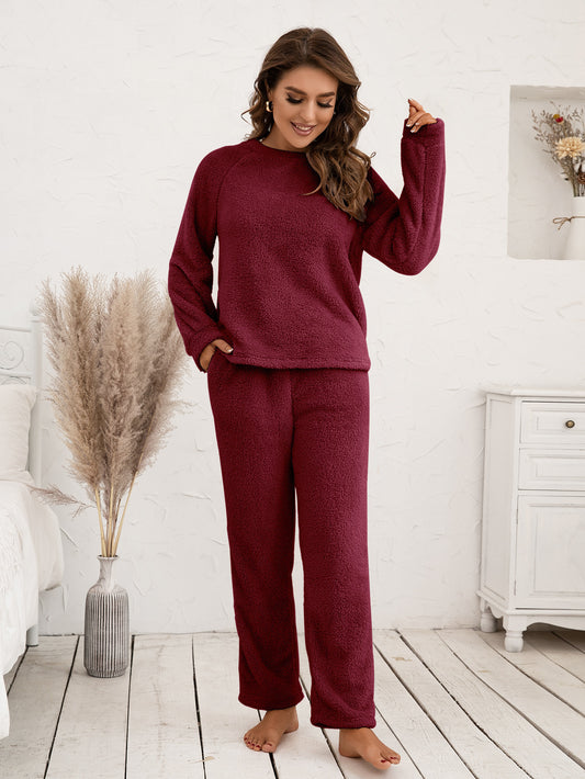 Teddy Long Sleeve Top and Pants Lounge Set - AllIn Computer