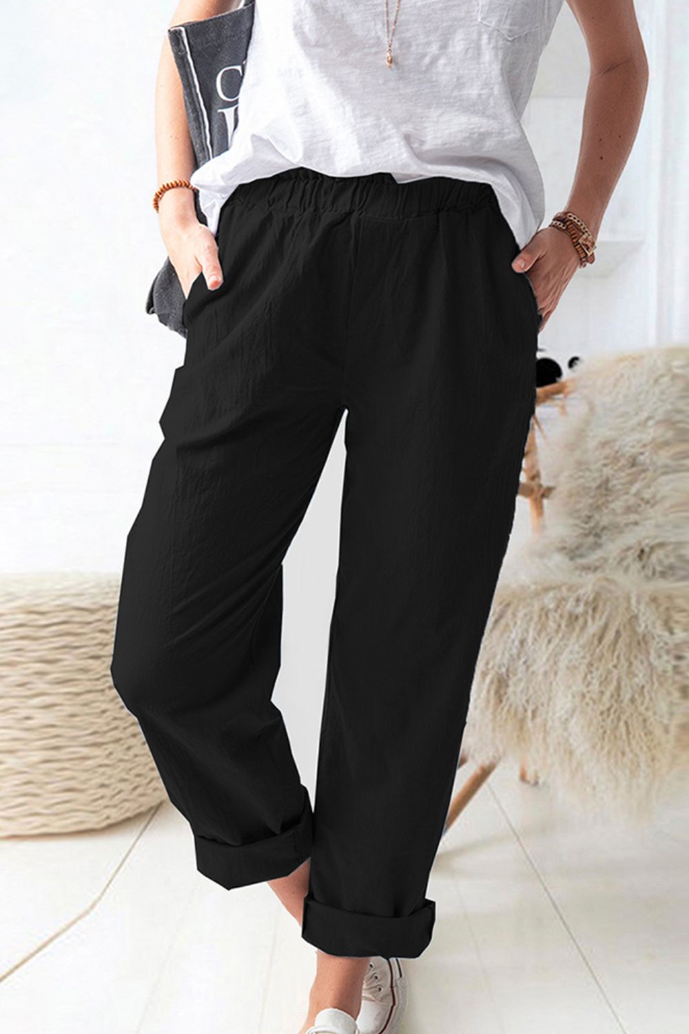 Paperbag Waist Pull-On Pants with Pockets - AllIn Computer