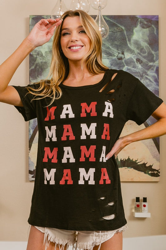 BiBi MAMA Graphic Distressed Short Sleeve T-Shirt - AllIn Computer