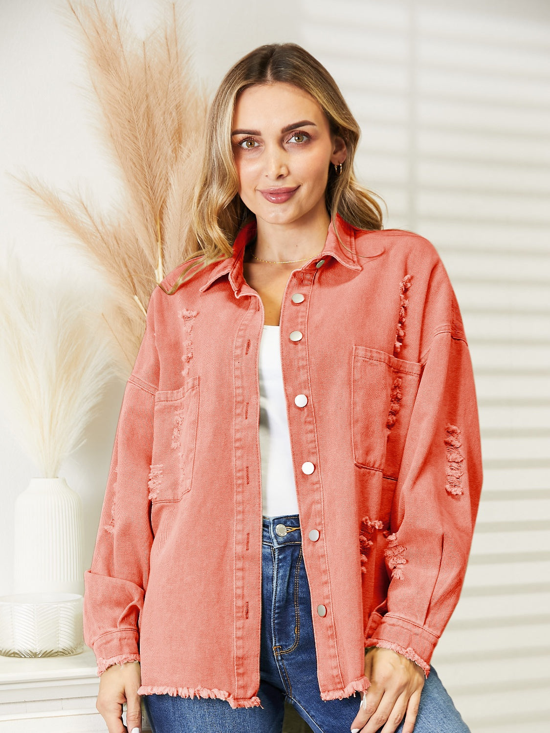 Distressed Raw Hem Denim Jacket - AllIn Computer