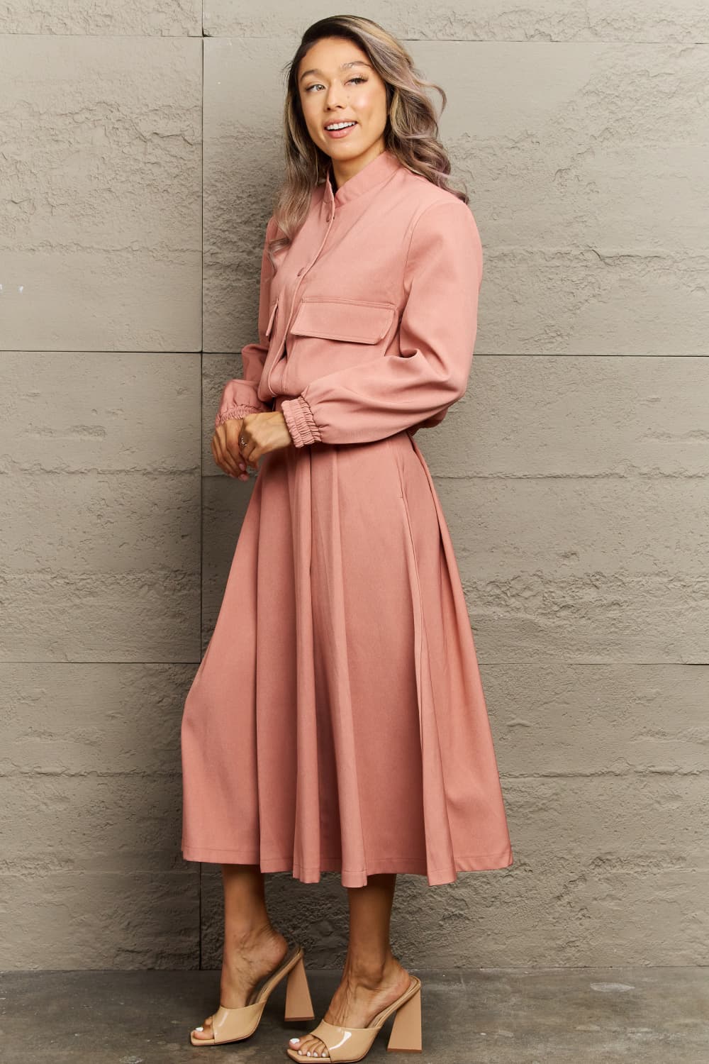 Long Sleeve Jacket and Midi Skirt Set - AllIn Computer