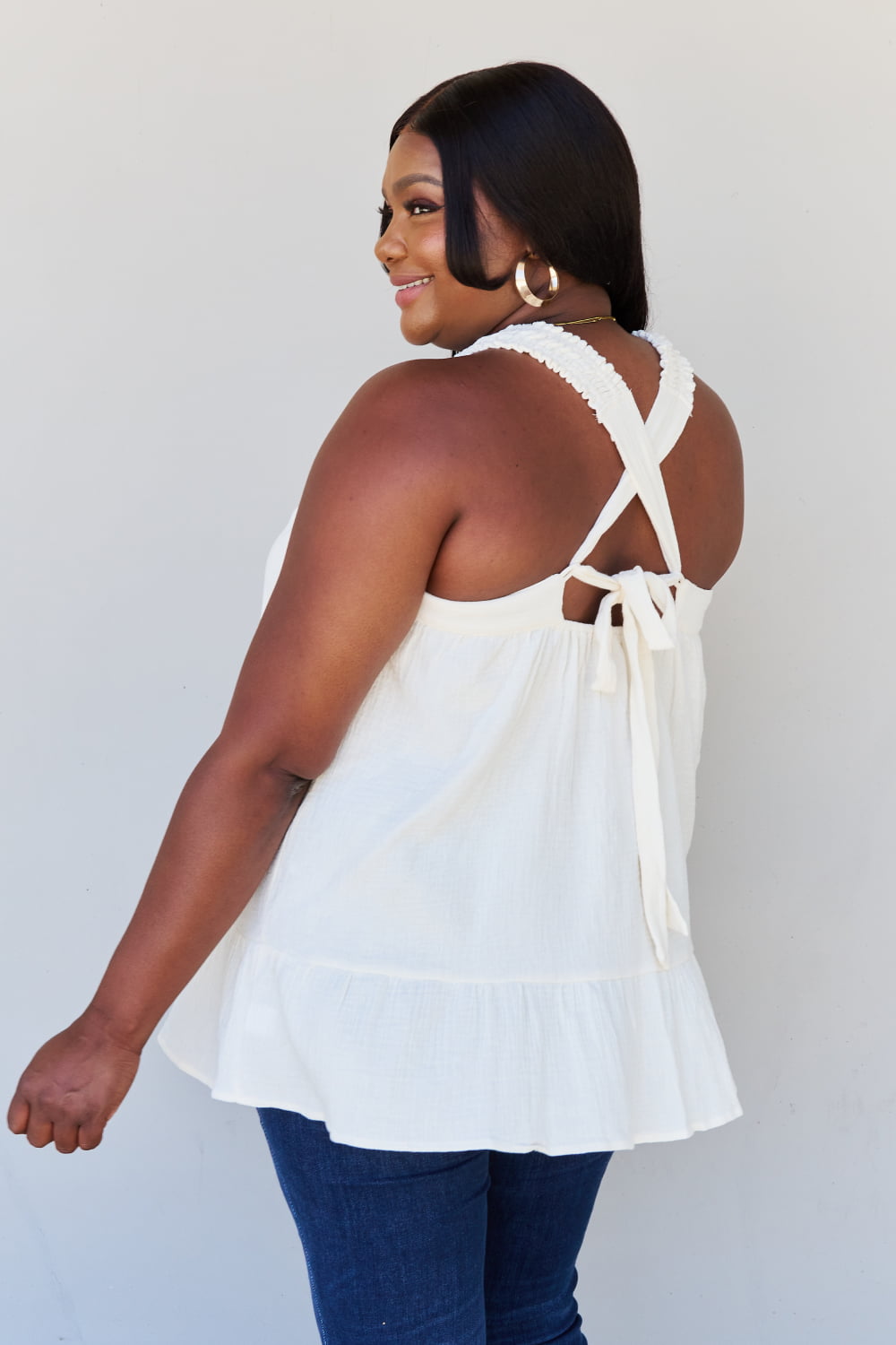 HEYSON Good Attitude Full Size Back Tie Detail Ruffle Tunic Top - AllIn Computer