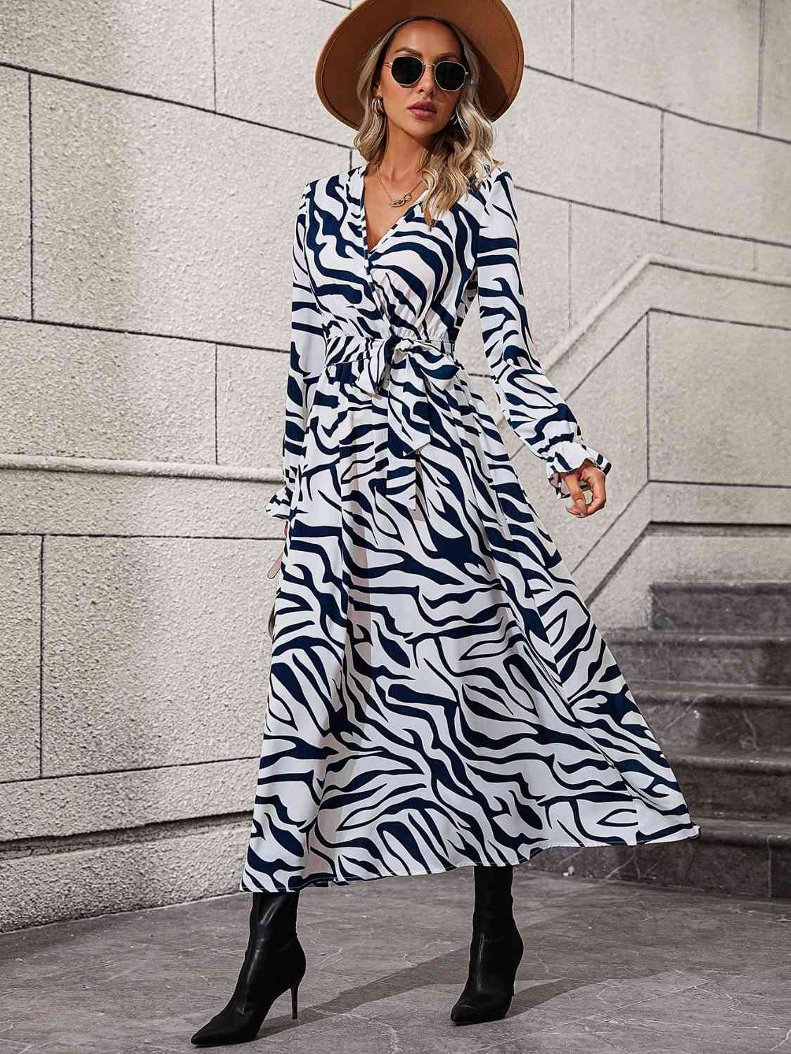 Flounce Sleeve Tie Waist Dress - AllIn Computer