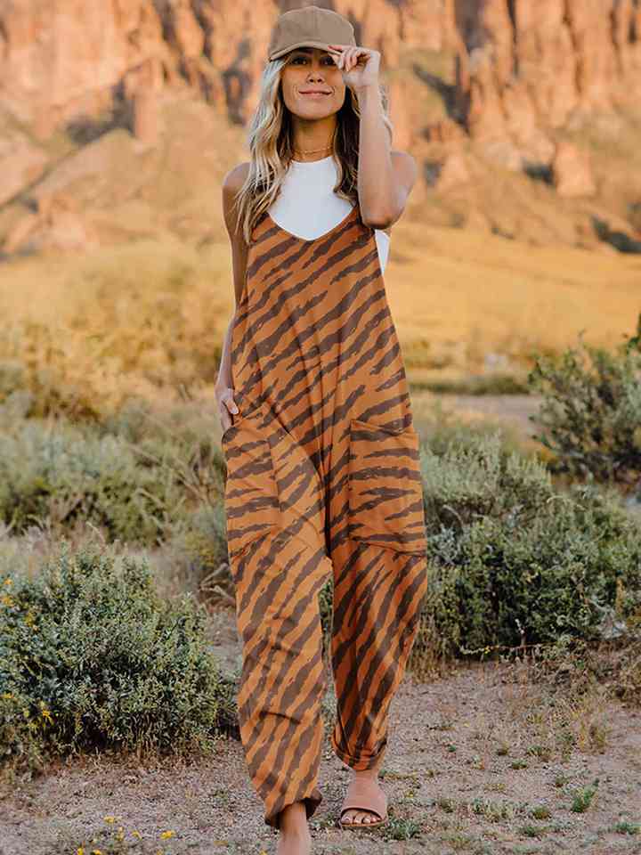 Full Size Printed V-Neck Sleeveless Jumpsuit - AllIn Computer