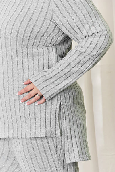 Basic Bae Full Size Ribbed High-Low Top and Wide Leg Pants Set - AllIn Computer