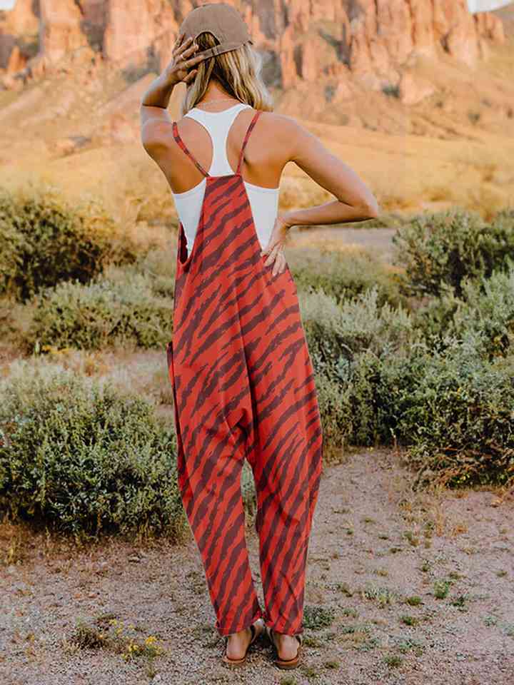 Full Size Printed V-Neck Sleeveless Jumpsuit - AllIn Computer