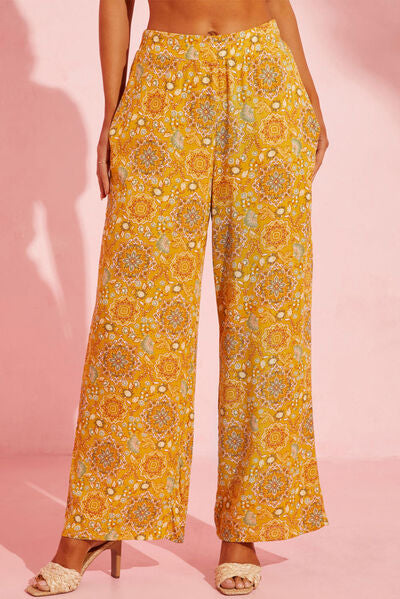 Pocketed Floral Wide Leg Pants - AllIn Computer
