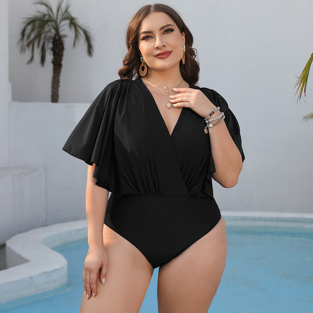 Plus Size Ruched Surplice Neck One-Piece Swimsuit - AllIn Computer