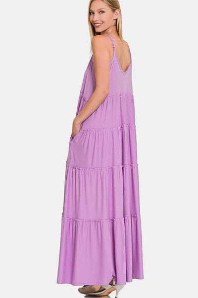 Zenana Frill Tiered V-Neck Maxi Cami Dress - AllIn Computer