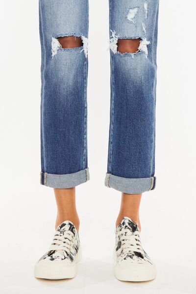 Kancan High Waist Distressed Hem Detail Cropped Straight Jeans - AllIn Computer