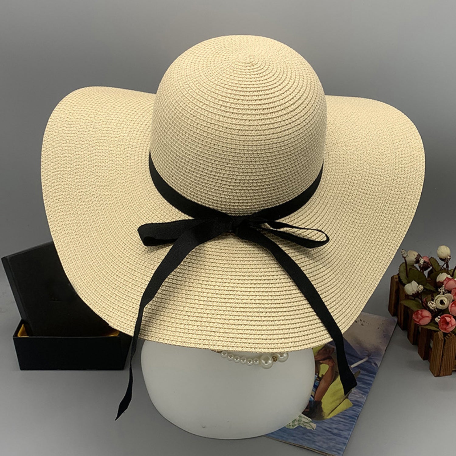 Bow Paper Braided Wide Brim Hat - AllIn Computer