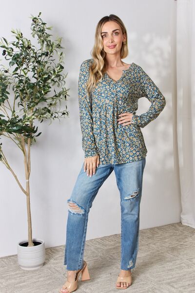 Heimish Full Size Floral Half Button Long Sleeve Blouse - AllIn Computer