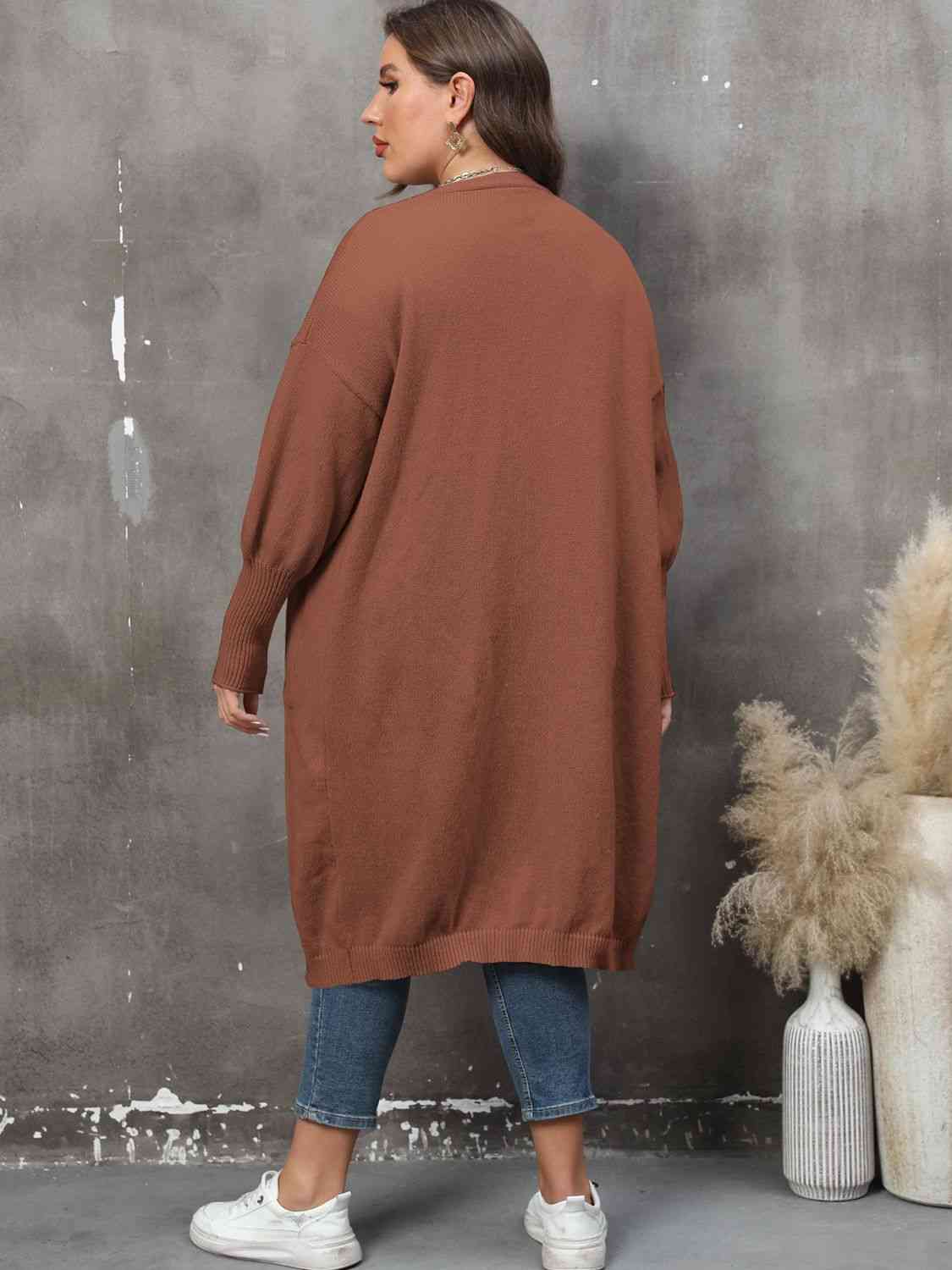 Plus Size Long Sleeve Pocketed Cardigan - AllIn Computer
