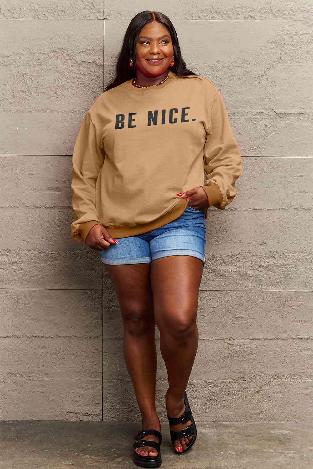 Simply Love Full Size BE NICE Graphic Sweatshirt - AllIn Computer