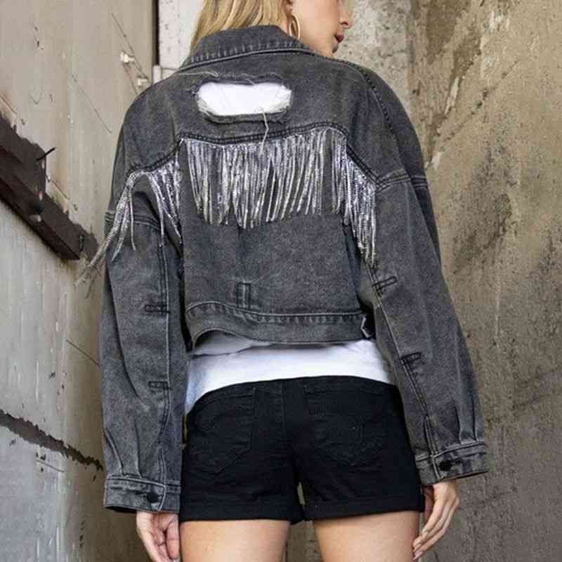Cropped Collared Neck Dropped Shoulder Denim Jacket - AllIn Computer