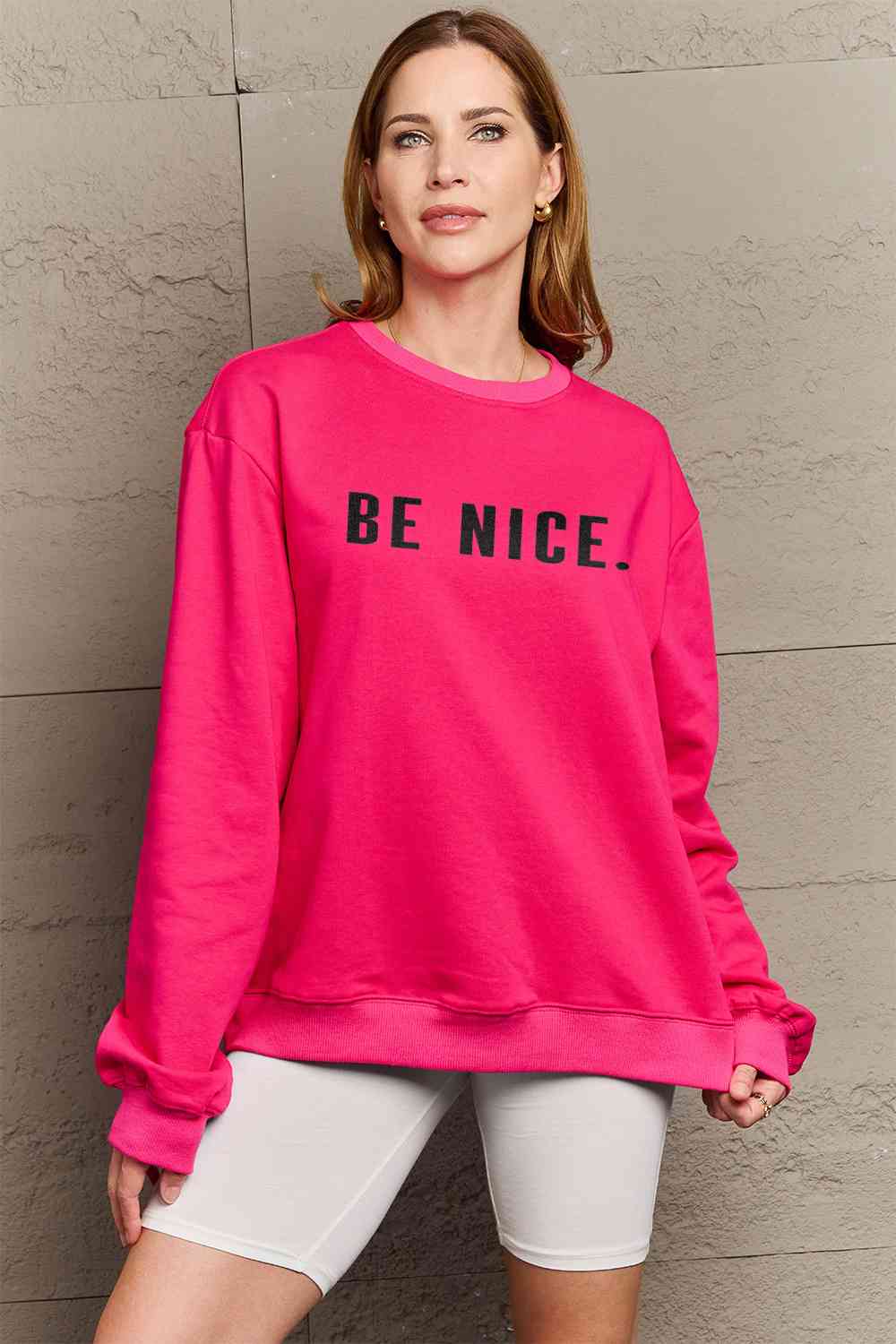 Simply Love Full Size BE NICE Graphic Sweatshirt - AllIn Computer