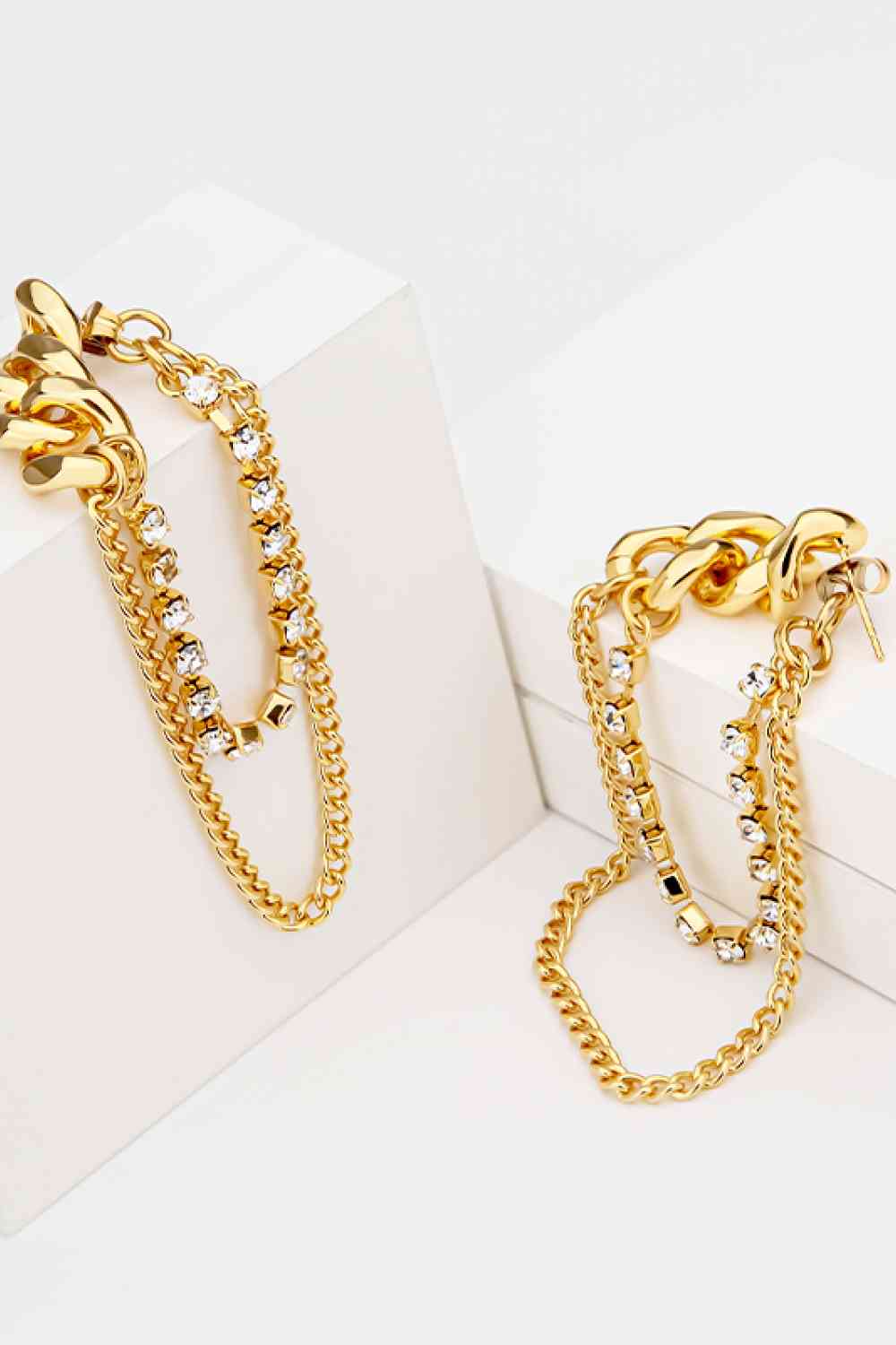 Rhinestone Copper Chain Earrings - AllIn Computer
