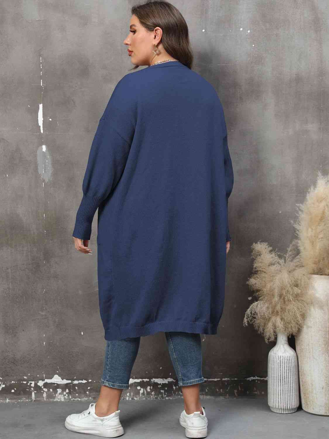 Plus Size Long Sleeve Pocketed Cardigan - AllIn Computer