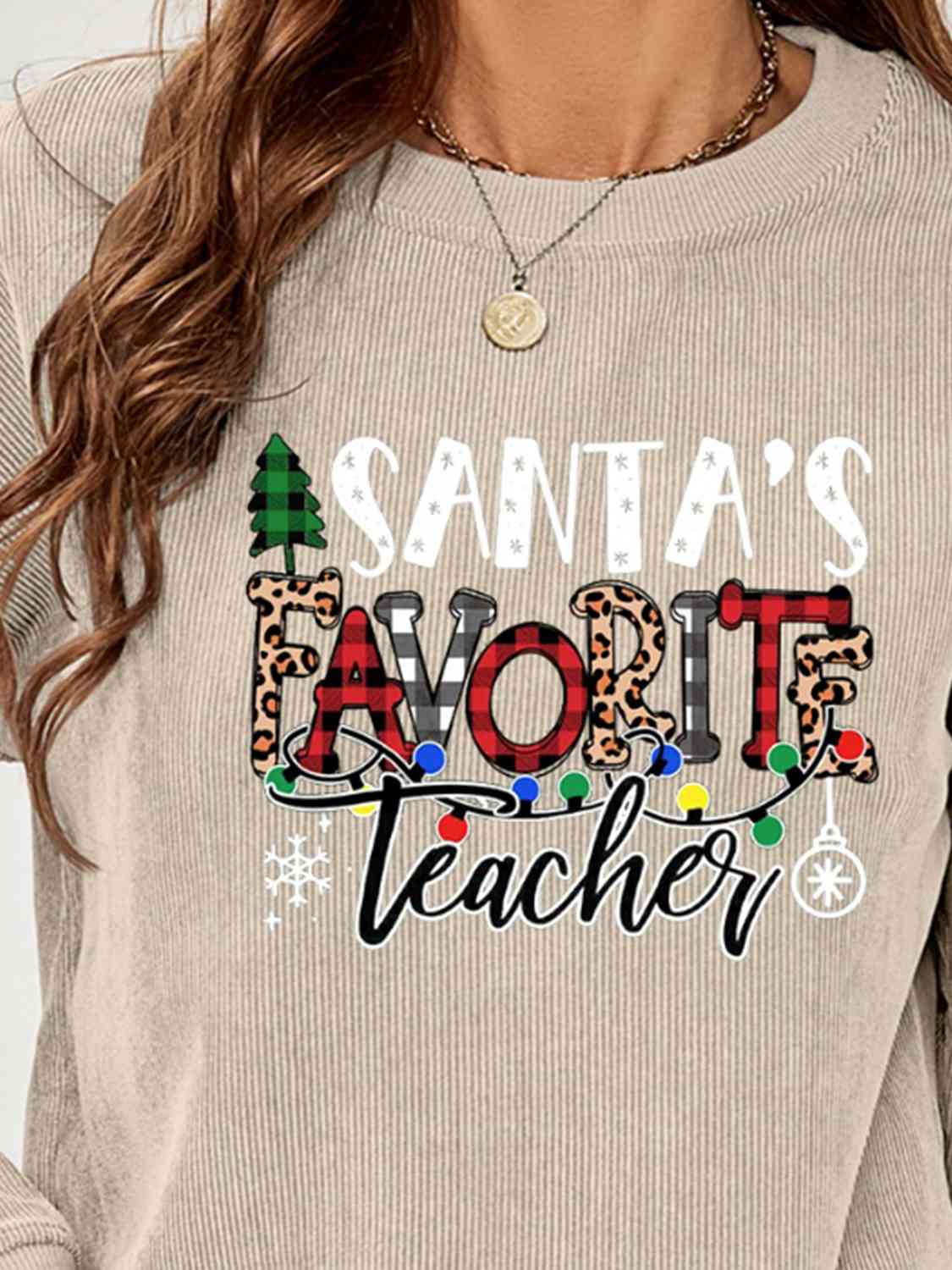 SANTA'S FAVORITE TEACHER Graphic Sweatshirt | CLOTHING,SHOES & ACCESSORIES | Changeable, christmas, Ship From Overseas, sweatshirt | Trendsi