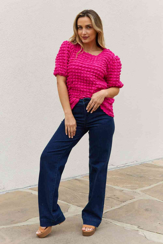 And The Why Full Size Bubble Textured Puff Sleeve Top - AllIn Computer