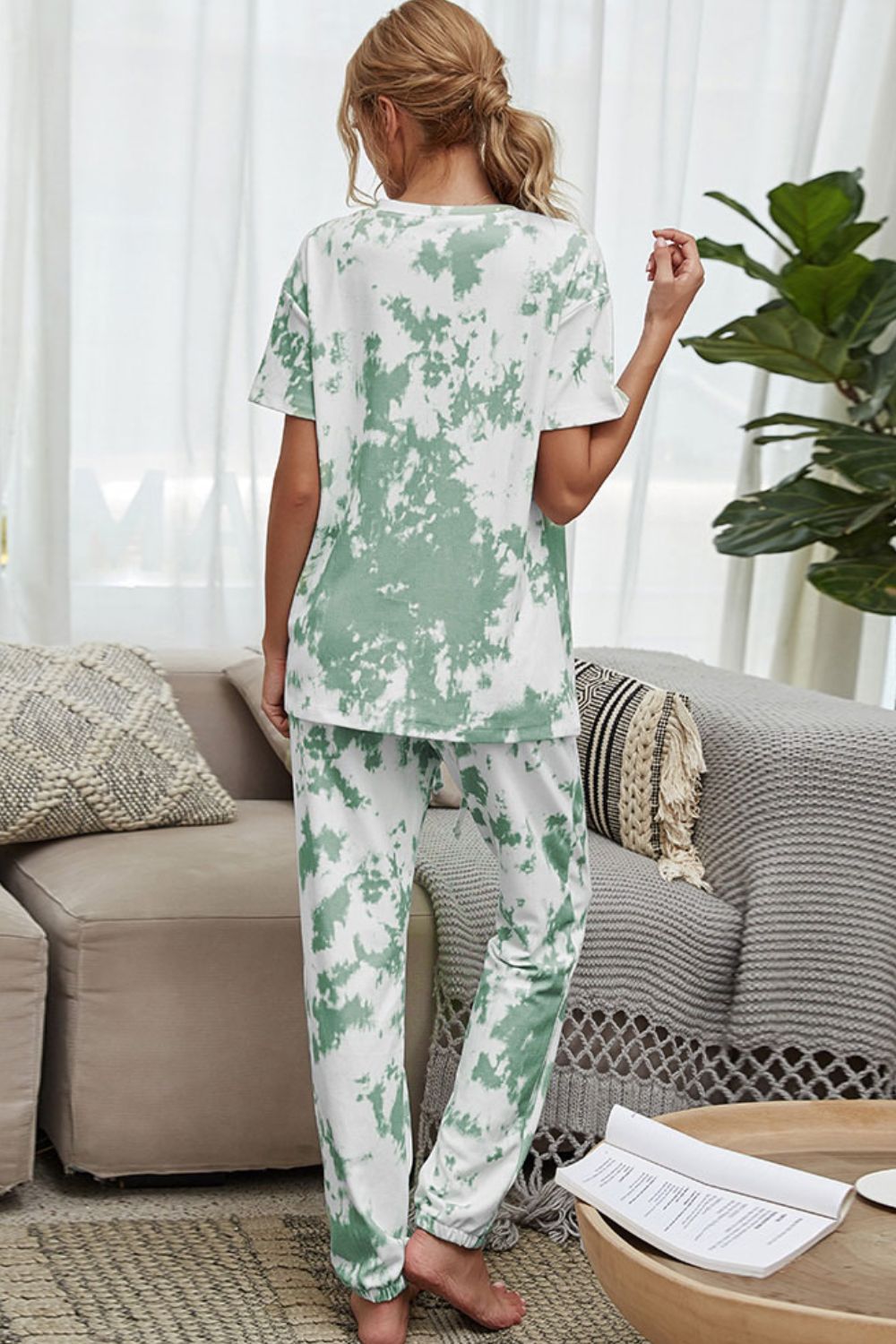 Tie-Dye Tee and Drawstring Waist Joggers Lounge Set - AllIn Computer