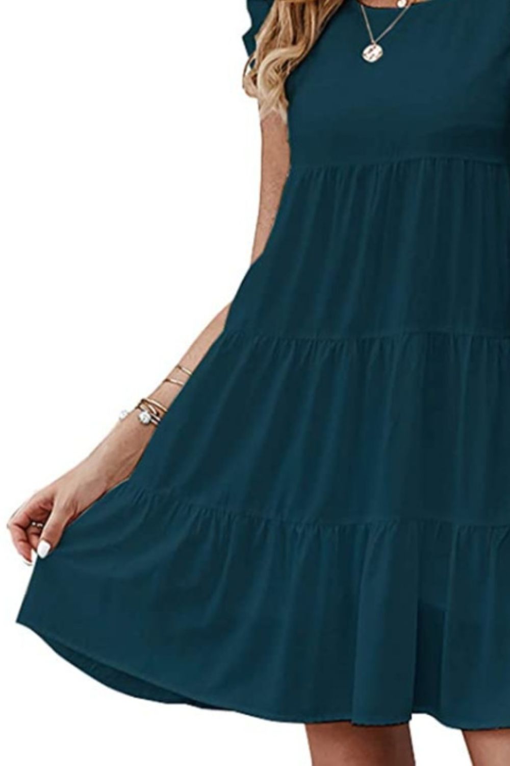 Ruffled Round Neck Cap Sleeve Mini Dress - AllIn Computer