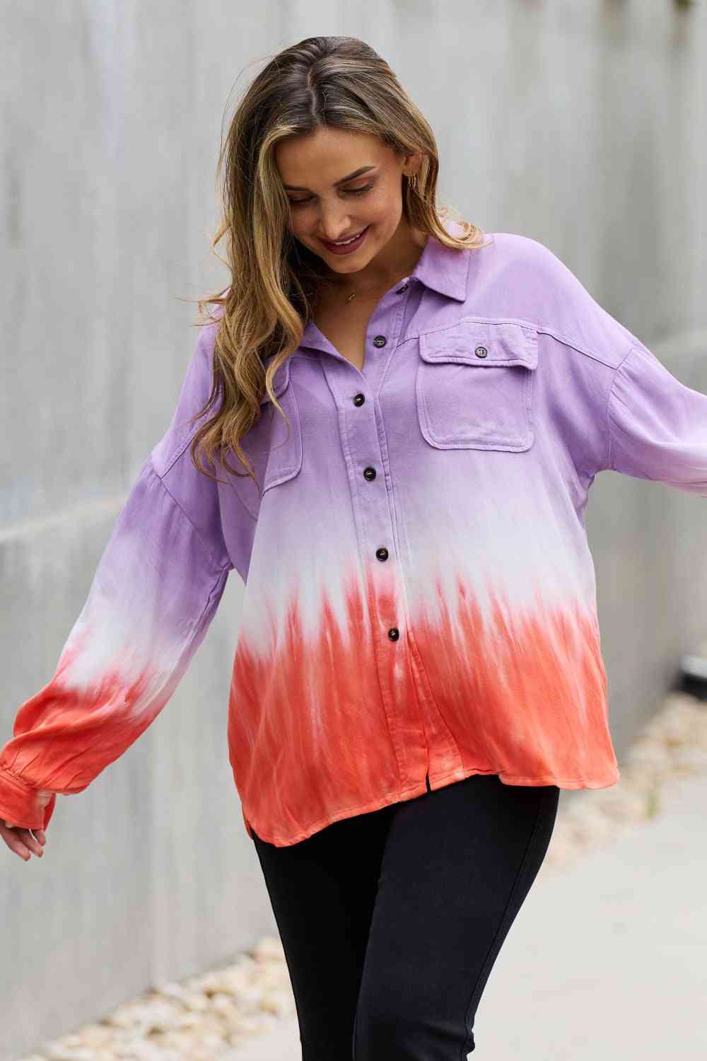 White Birch Relaxed Fit Tie-Dye Button Down Top - AllIn Computer
