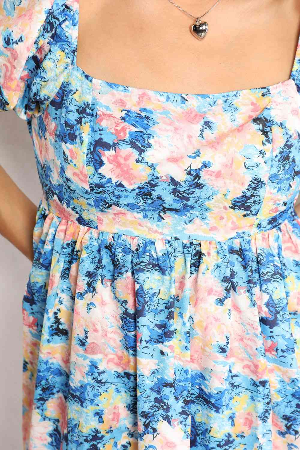 Double Take Floral Square Neck Puff Sleeve Dress - AllIn Computer