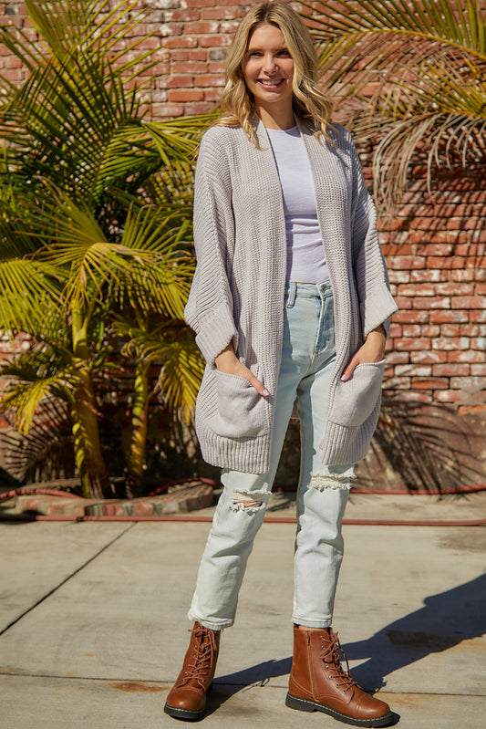 Waffle-Knit Long Sleeve Cardigan with Pocket - AllIn Computer