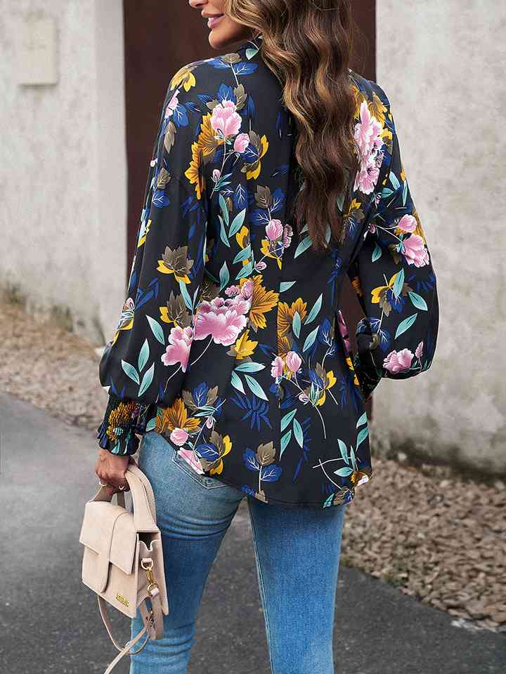 Printed Button-Up Lantern Sleeve Shirt - AllIn Computer