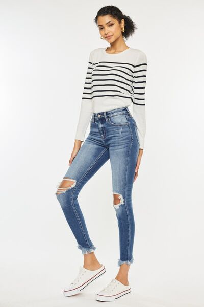 Kancan High Waist Distressed Raw Hem Ankle Skinny Jeans - AllIn Computer