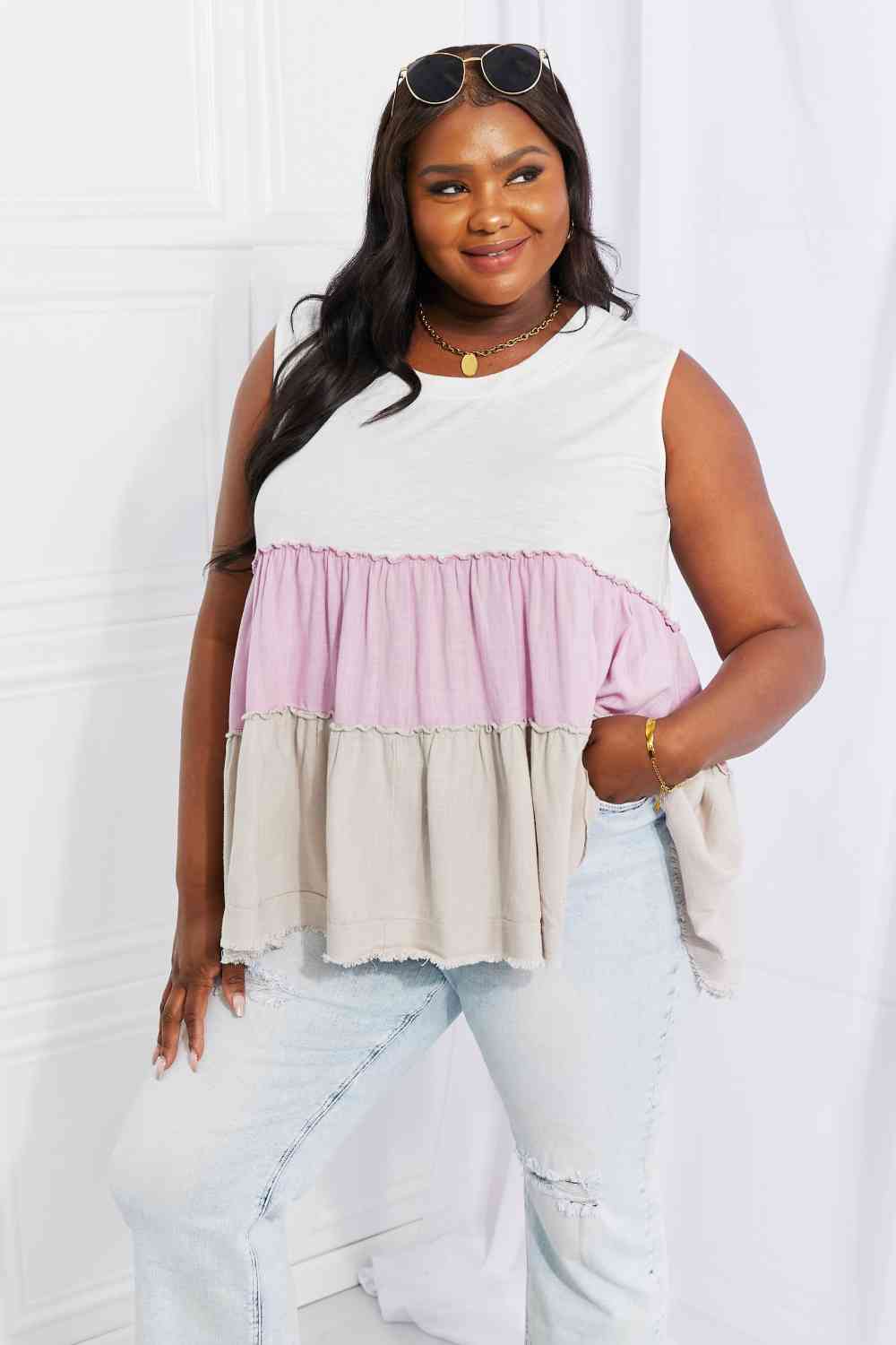 White Birch Full Size Watching the Sunset Color Block Babydoll Top - AllIn Computer