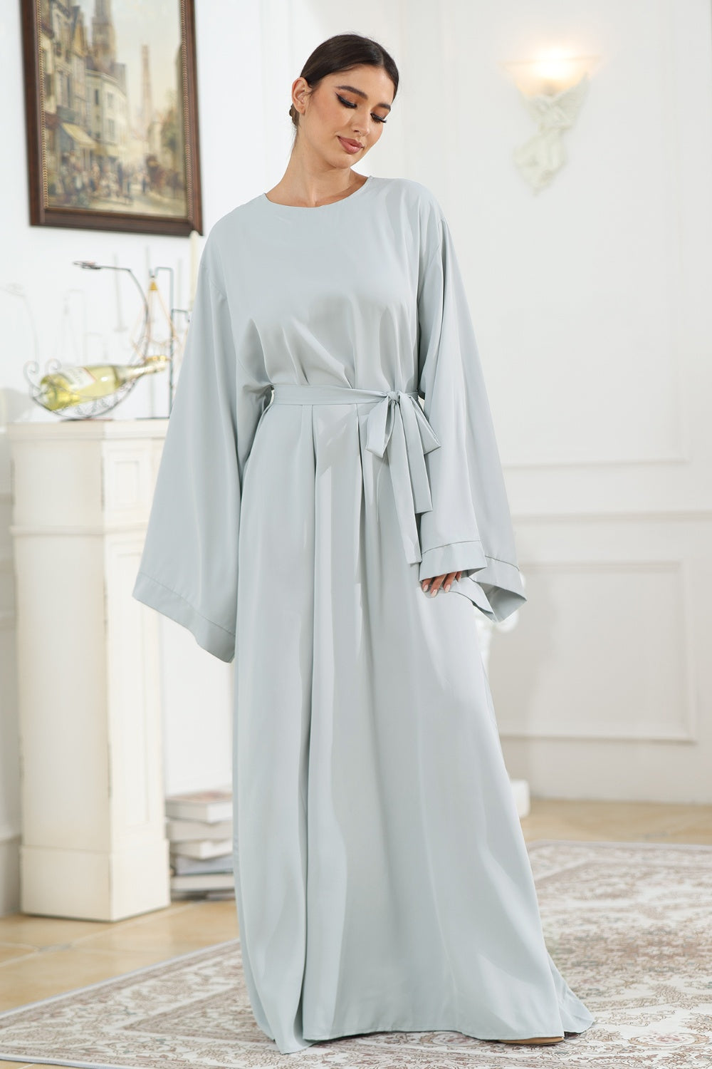 Round Neck Kimono Sleeve Tie Waist Dress - AllIn Computer