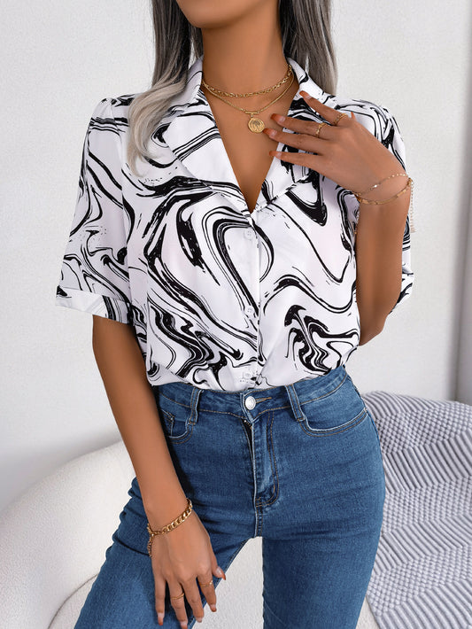 Printed Lapel Collar Shirt - AllIn Computer