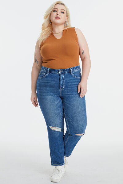 BAYEAS Full Size High Waist Distressed Washed Cropped Mom Jeans - AllIn Computer