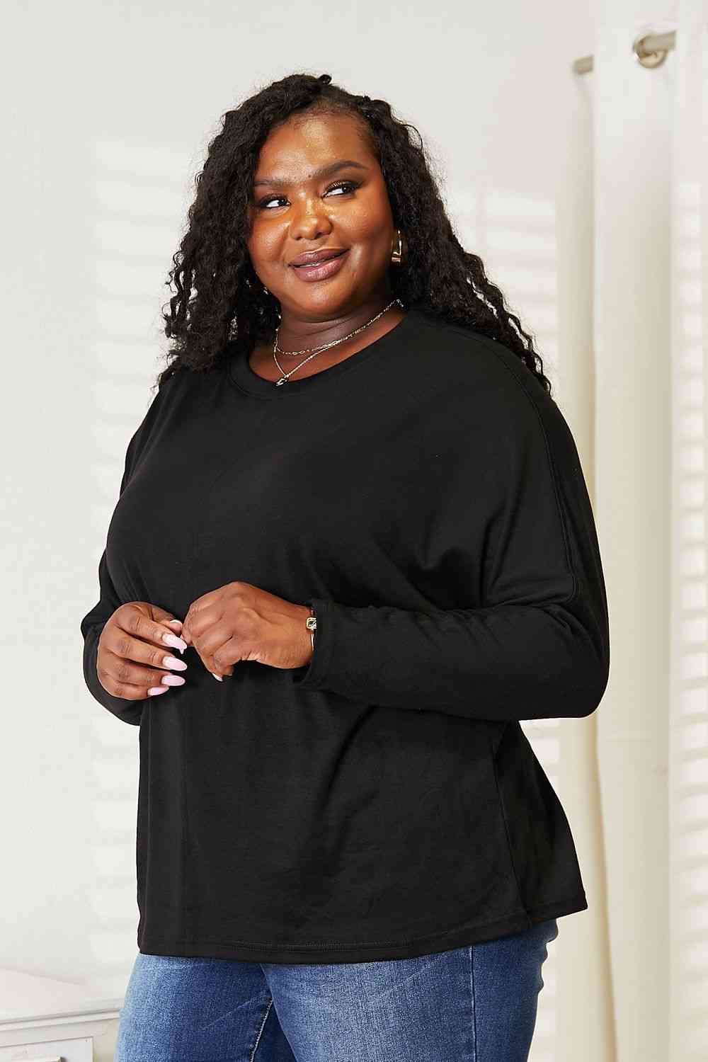 Double Take Seam Detail Round Neck Long Sleeve Top - AllIn Computer