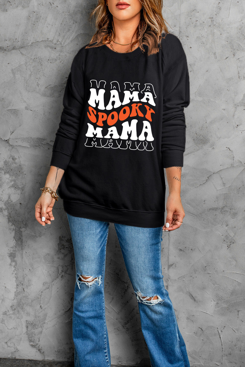 Round Neck Long Sleeve SPOOKY MAMA Sweatshirt - AllIn Computer