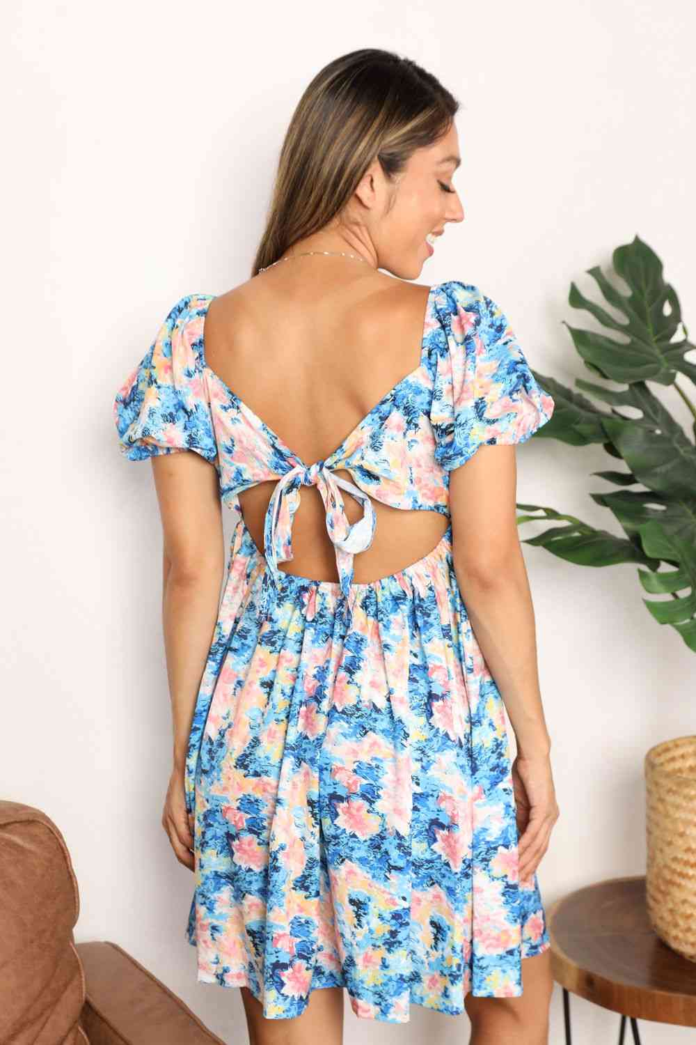 Double Take Floral Square Neck Puff Sleeve Dress - AllIn Computer